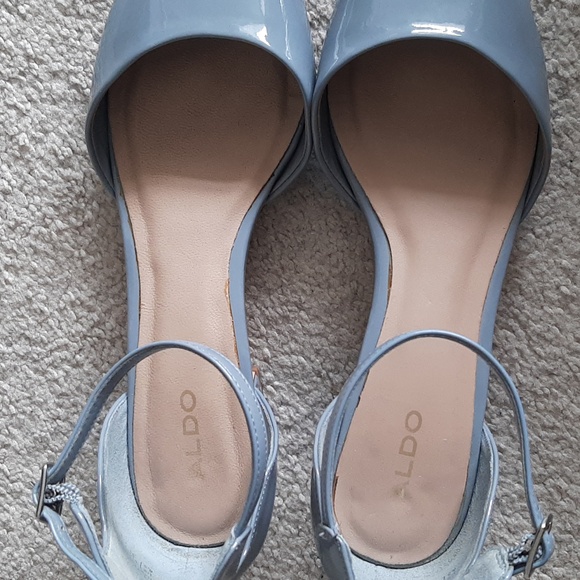 ALDO Lovely Blue Grey Patent Shoes - Pointy Toe, Ankle Strap, Cushion Insole - Picture 7 of 17